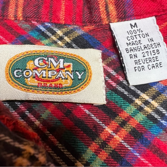 CM Company Vintage Button Down Red Flannel Plaid Long Sleeve Top - Picture 6 of 8